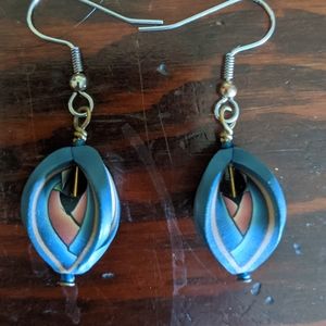 Blue and orange quilt dangle earrings